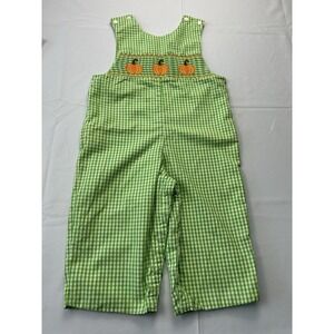 Velani‎ Classics 24M Smocked Pumpkin Gingham Romper Fall Halloween Boutique